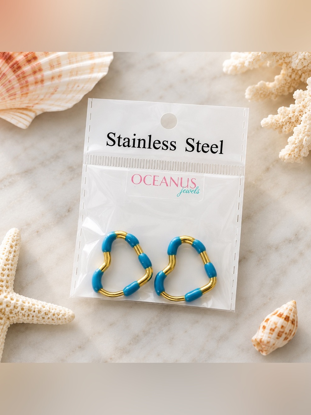 Oceanus Blue Gold Heart Hoop Earrings 💙